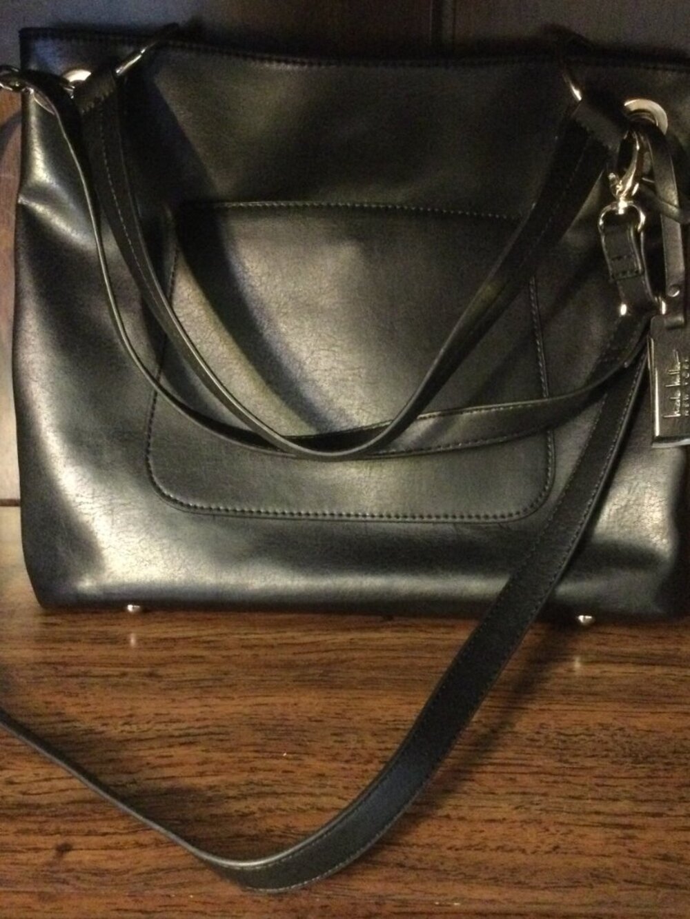 Nicole Miller New York Black Faux Soft Leather Shoulder Bag with Silver hardware - Picture 2 of 9